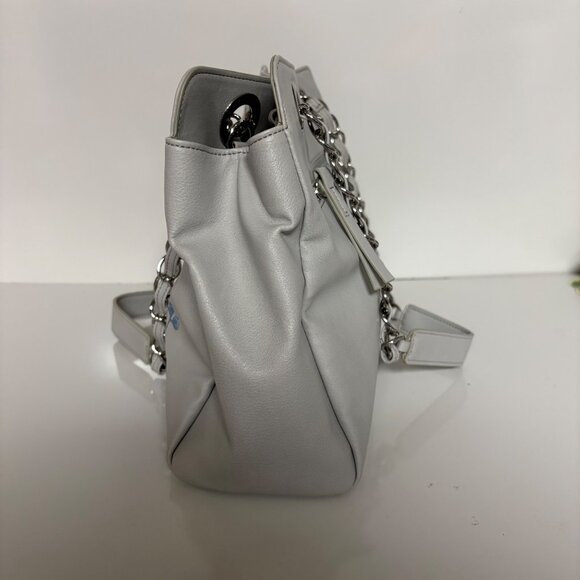 Nicole Miller Floral Embroidered Gray Purse Chain Straps Shoulder Bag - Picture 11 of 12